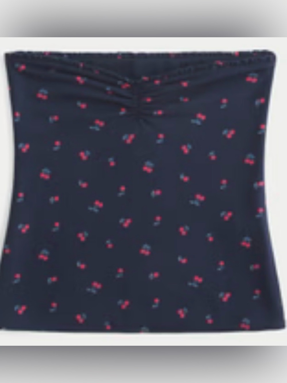 NWT Hollister Cinch Bust Tube Top Navy Blue with Pattern (Cherry Print) Size S